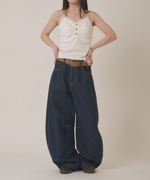 ジーンズ デニム デニムパンツ stitch curve pants / ステッチカーブパンツ レディース メンズの画像