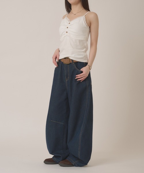 ジーンズ デニム デニムパンツ stitch curve pants / ステッチカーブパンツ レディース メンズの画像