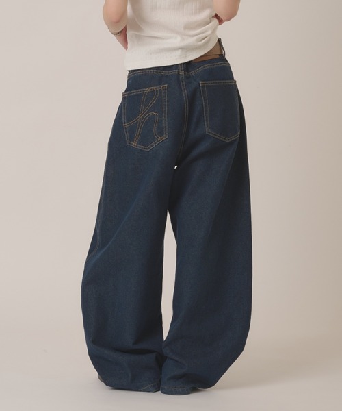 ジーンズ デニム デニムパンツ stitch curve pants / ステッチカーブパンツ レディース メンズの画像