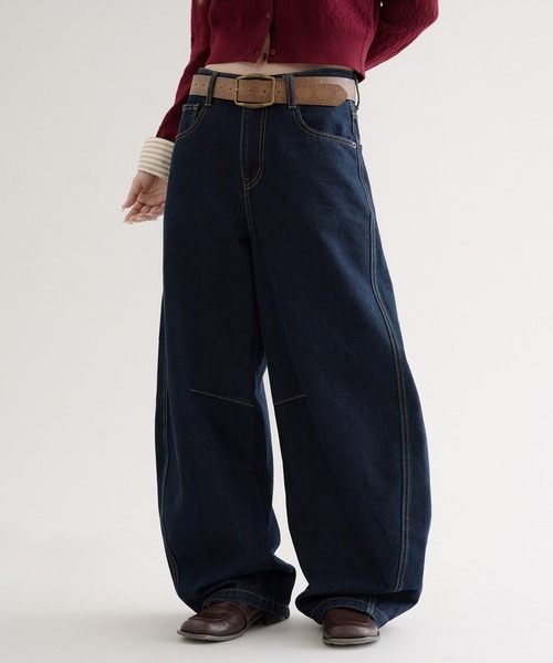 ジーンズ デニム デニムパンツ stitch curve pants / ステッチカーブパンツ レディース メンズの画像