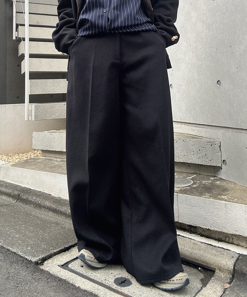 MandO（エムオー） スラックス フェイクウールノータックワイド