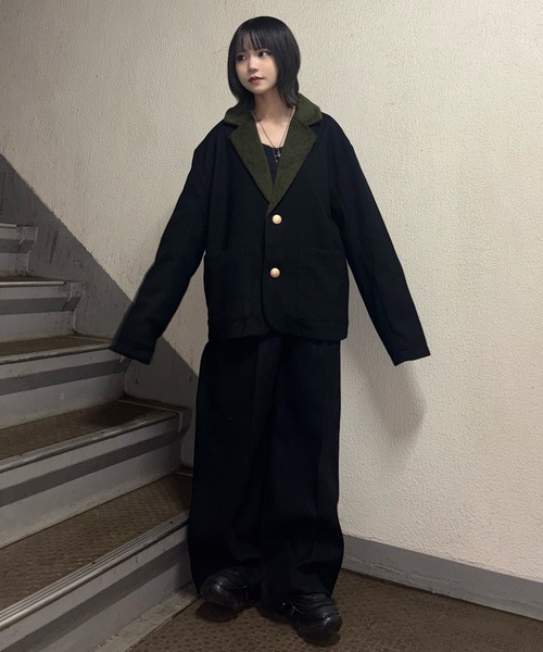 MandO（エムオー） スラックス フェイクウールノータックワイド