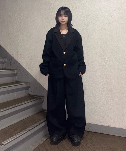 MandO（エムオー） スラックス フェイクウールノータックワイド