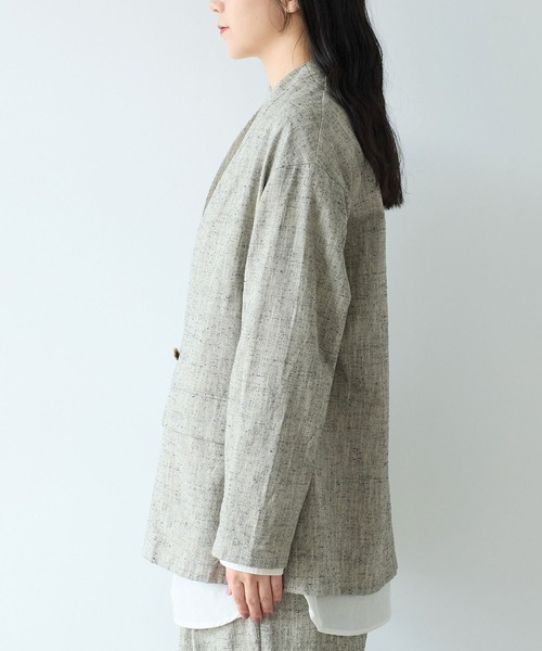 yuni ジャケット ノーカラージャケット slab nep tweed no collar