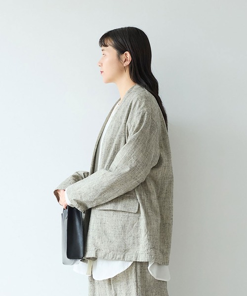 yuni ジャケット ノーカラージャケット slab nep tweed no collar