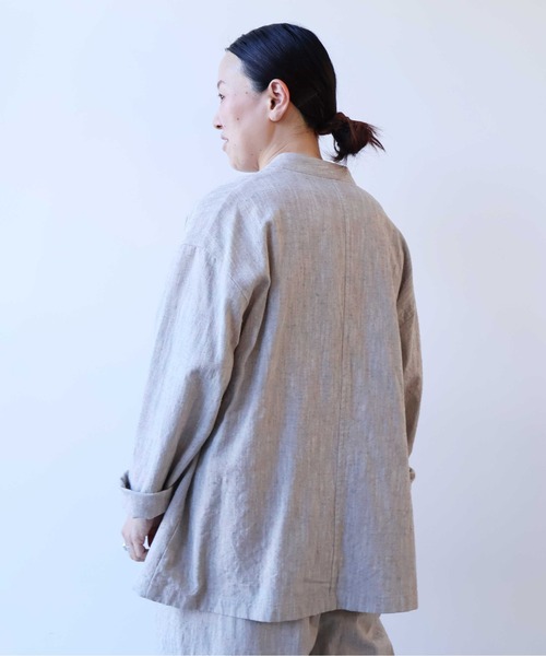 yuni ジャケット ノーカラージャケット slab nep tweed no collar