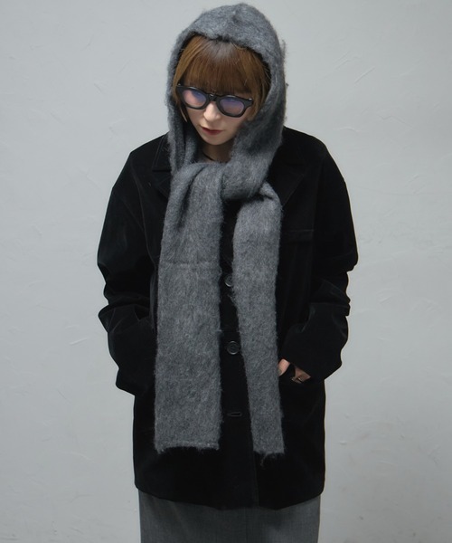 leimn マフラー ストール モヘアフード付きマフラー レディース