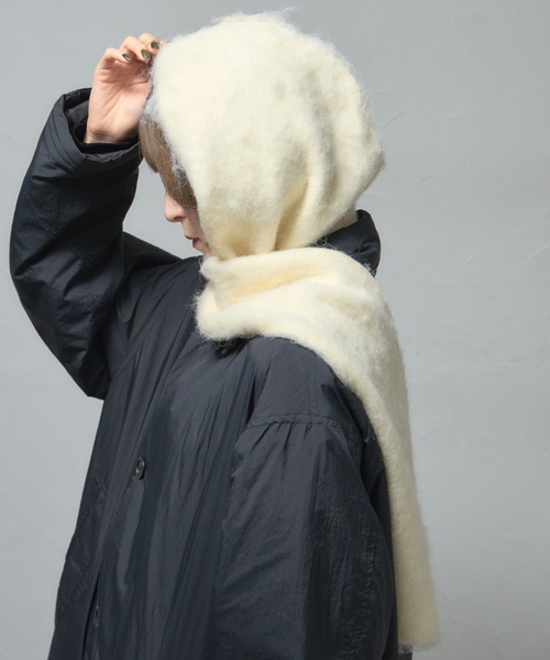 leimn マフラー ストール モヘアフード付きマフラー レディース