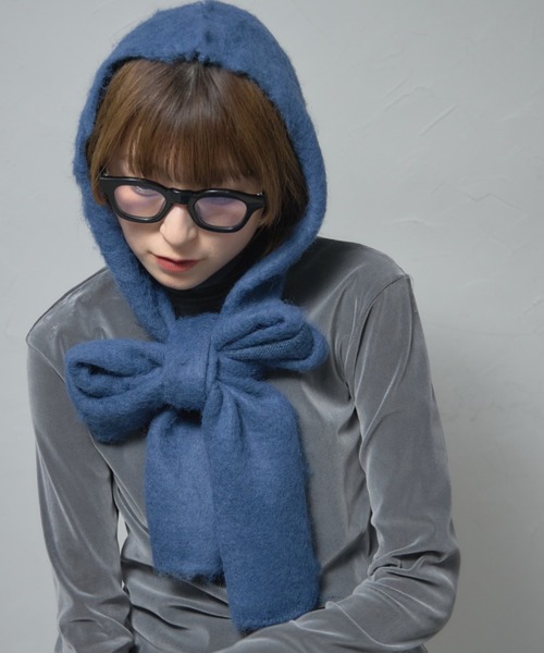 leimn マフラー ストール モヘアフード付きマフラー レディース