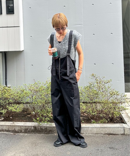 paru　Rオールインワン　ブラック MEDE19F リネンブレンド素材のオールインワン〈ブラック〉｜MEDE19F