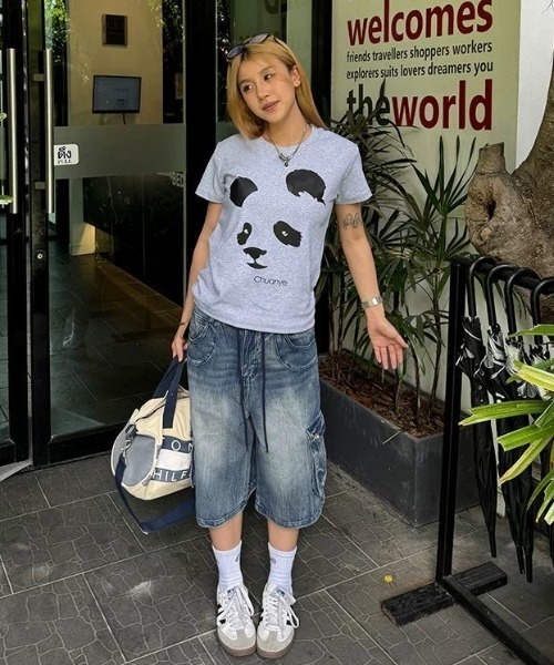 「FreeZone」 デニムハーフパンツ L ブルー メンズ_画像2