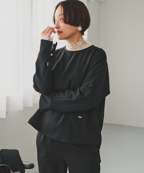 コンパーニャイタリアーナ お袖レース ストレッチカットソー pual ce cin tシャツ ダブルストレッチレースカットソー レディース