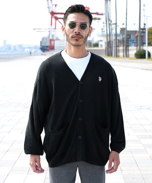 「U.S. POLO ASSN.」 ニットカーディガン MEDIUM ブラック メンズ_画像2