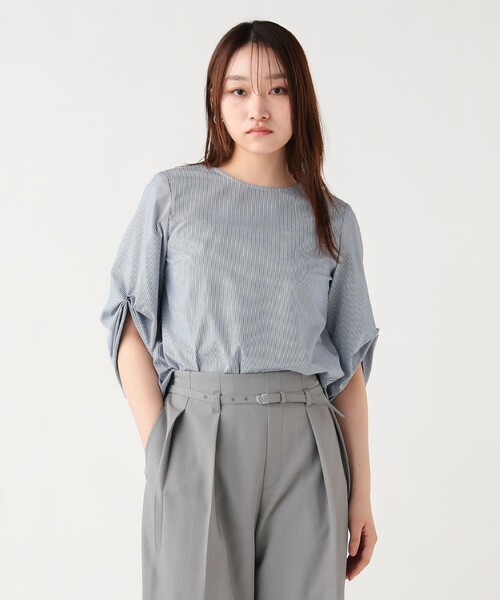◆LAPIS LUCE ビームス グレー シャーリングブラウス BEAMS HEART（ビームス ハート） ブラウス シャツ 袖ボリューム