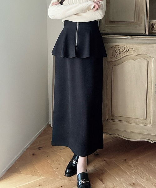 「Meiru」 ロングスカート MEDIUM チャコール レディース_画像3