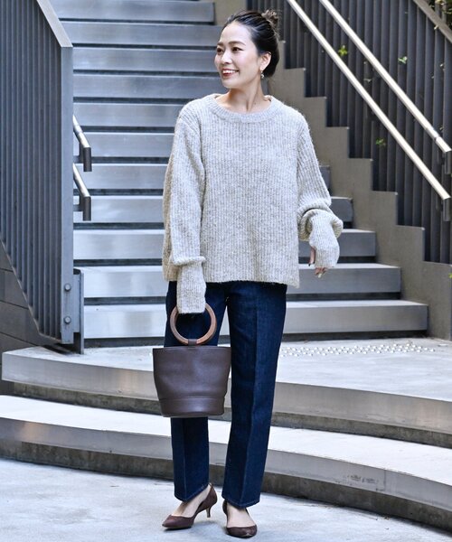 「B.C STOCK」 「Simplicite」長袖ニット FREE チャコールグレー レディース_画像6