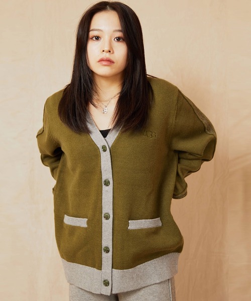 「UGG」 ニットカーディガン L カーキ レディース_画像2