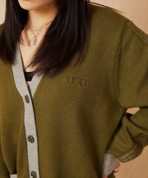「UGG」 ニットカーディガン L カーキ レディース_画像4