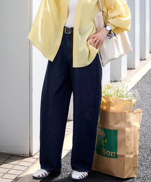 ワイドパンツ ジーンズ デニム デニムパンツ 「デニムJKとセットアップ対応」ハイウエストバレルデニムパンツ レディース | BONLECILL | 07
