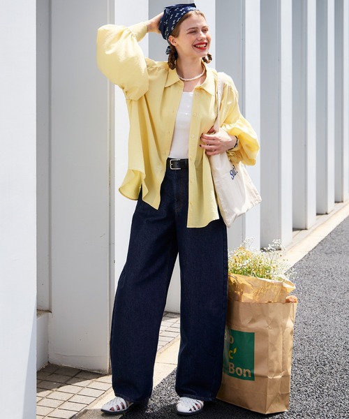 ワイドパンツ ジーンズ デニム デニムパンツ 「デニムJKとセットアップ対応」ハイウエストバレルデニムパンツ レディース | BONLECILL | 08
