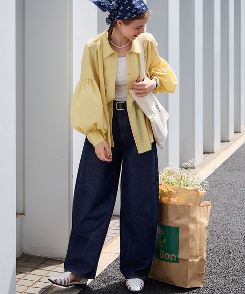 ワイドパンツ ジーンズ デニム デニムパンツ 「デニムJKとセットアップ対応」ハイウエストバレルデニムパンツ レディース | BONLECILL | 09