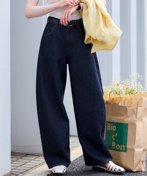 ワイドパンツ ジーンズ デニム デニムパンツ 「デニムJKとセットアップ対応」ハイウエストバレルデニムパンツ レディース | BONLECILL | 06