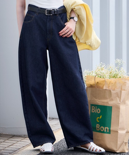 ワイドパンツ ジーンズ デニム デニムパンツ 「デニムJKとセットアップ対応」ハイウエストバレルデニムパンツ レディース | BONLECILL | 05