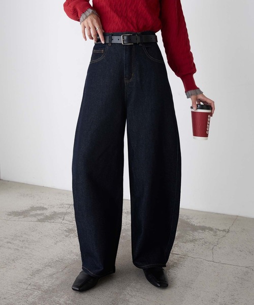 ワイドパンツ ジーンズ デニム デニムパンツ 「デニムJKとセットアップ対応」ハイウエストバレルデニムパンツ レディース | BONLECILL | 11