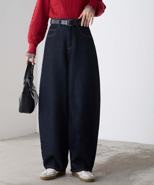 ワイドパンツ ジーンズ デニム デニムパンツ 「デニムJKとセットアップ対応」ハイウエストバレルデニムパンツ レディース | BONLECILL | 12