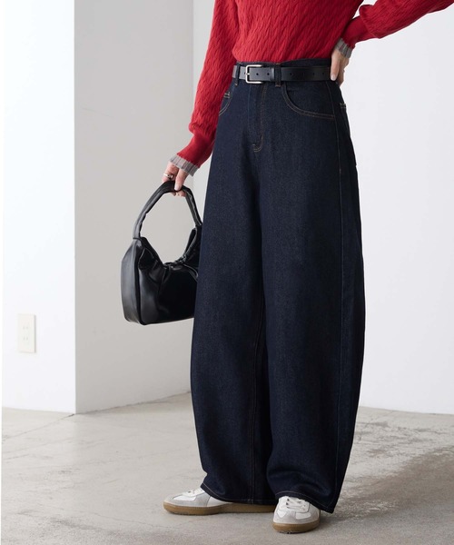 ワイドパンツ ジーンズ デニム デニムパンツ 「デニムJKとセットアップ対応」ハイウエストバレルデニムパンツ レディース | BONLECILL | 13