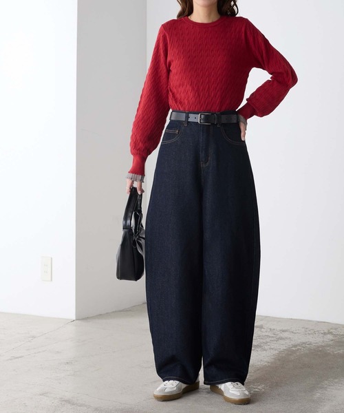 ワイドパンツ ジーンズ デニム デニムパンツ 「デニムJKとセットアップ対応」ハイウエストバレルデニムパンツ レディース | BONLECILL | 16