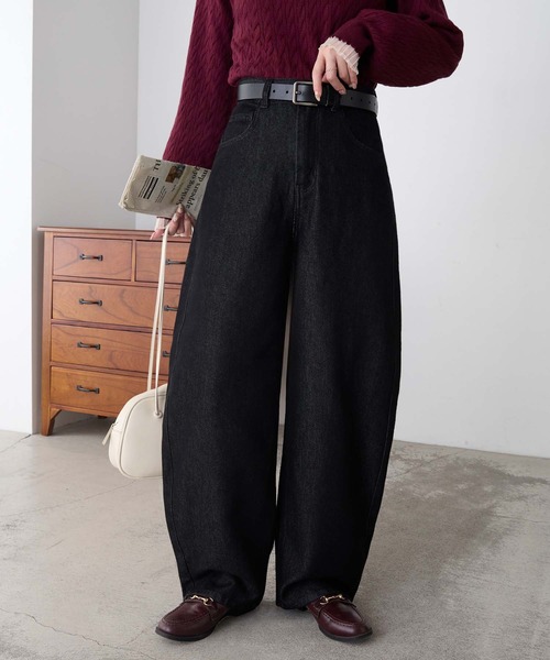 ワイドパンツ ジーンズ デニム デニムパンツ 「デニムJKとセットアップ対応」ハイウエストバレルデニムパンツ レディース | BONLECILL | 17