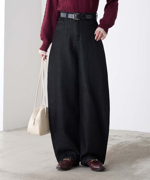 ワイドパンツ ジーンズ デニム デニムパンツ 「デニムJKとセットアップ対応」ハイウエストバレルデニムパンツ レディース | BONLECILL | 18