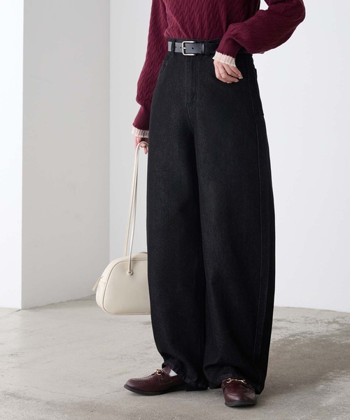 ワイドパンツ ジーンズ デニム デニムパンツ 「デニムJKとセットアップ対応」ハイウエストバレルデニムパンツ レディース | BONLECILL | 19