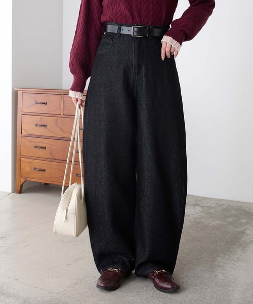 ワイドパンツ ジーンズ デニム デニムパンツ 「デニムJKとセットアップ対応」ハイウエストバレルデニムパンツ レディース | BONLECILL | 21