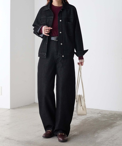ワイドパンツ ジーンズ デニム デニムパンツ 「デニムJKとセットアップ対応」ハイウエストバレルデニムパンツ レディース | BONLECILL | 22