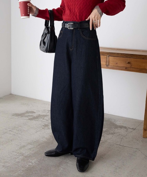 ワイドパンツ ジーンズ デニム デニムパンツ 「デニムJKとセットアップ対応」ハイウエストバレルデニムパンツ レディース | BONLECILL | 10