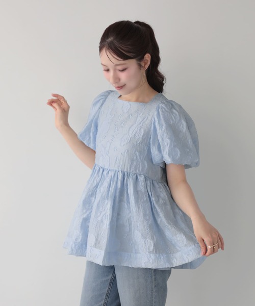 fitmore RIEコラボ！フラワーモチーフバルーンショート丈トップス RIE