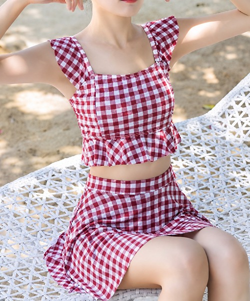 水着 フリルスカート付きセパレート水着ギンガムチェックタイプ