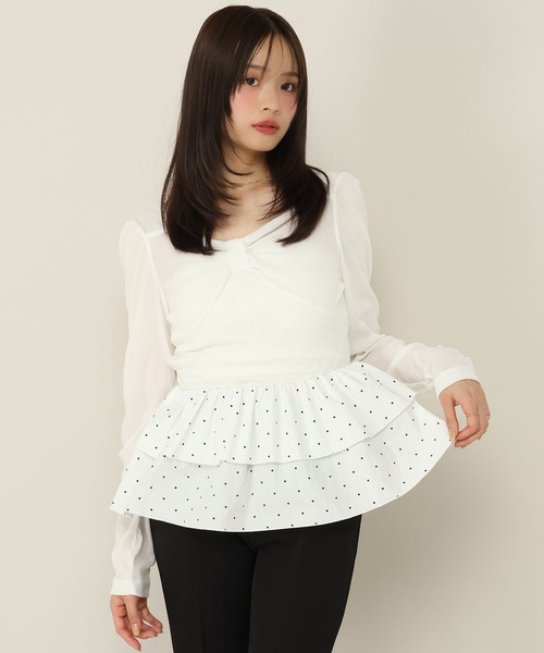 Heather（ヘザー） tシャツ フリルヘムシアーベロアプルオーバー 