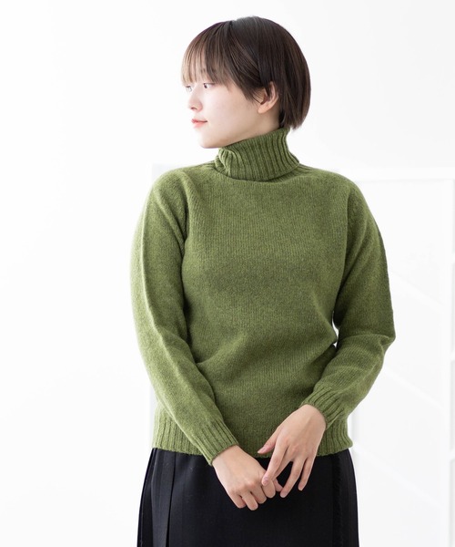 希少✨ MHL スコットランド製 リブハイネックウールニット 深緑 M ラグラン 希少✨ MHL スコットランド製 リブハイネックウールニット 深緑 L