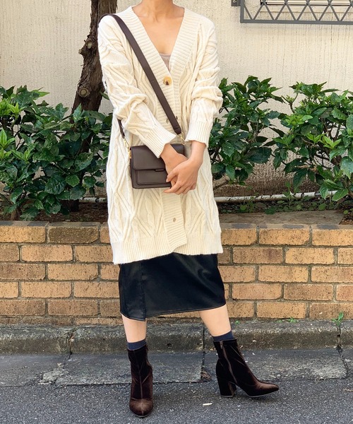 ジョルジョ グラッティ ☆ ロング ニット カーディガン 伊製 長袖 リボン Jewelobe カーディガン ケーブルロングニットカーディガン