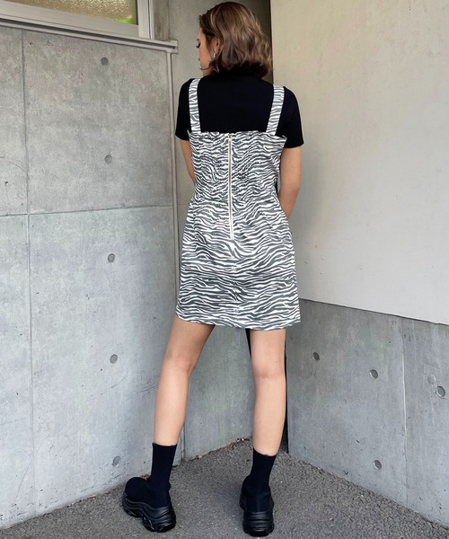 SPIRALGIRL ワンピース フロントレースアップゼブラ柄ワンピース
