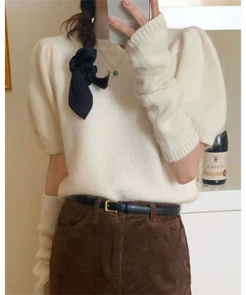 ニット セーター アームウォーマー付きパフカラーニット 2点セット