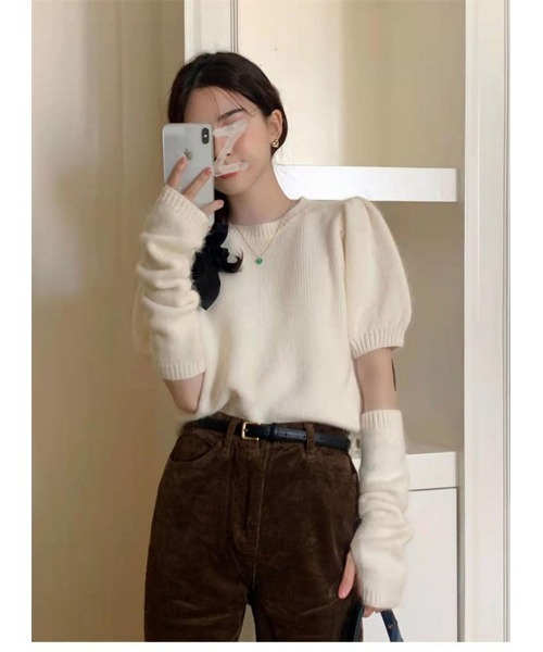 ニット セーター アームウォーマー付きパフカラーニット 2点セット
