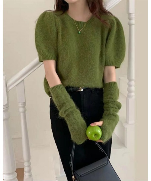 ニット セーター アームウォーマー付きパフカラーニット 2点セット