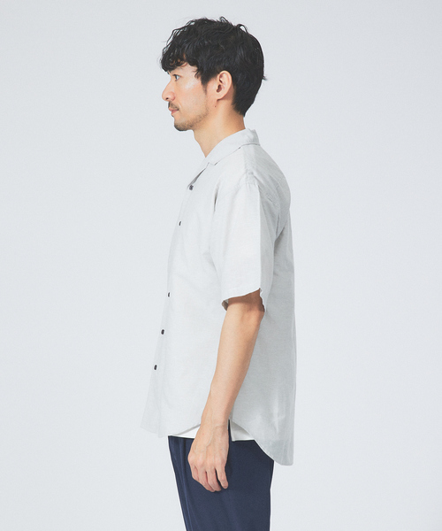 美品⭐︎Papas 半袖シャツ　オープンカラー　グレー　リネン100% L 美品⭐︎Papas 半袖シャツ オープンカラー グレー リネン100% L
