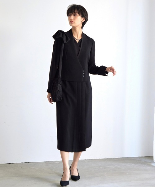 セレモニースーツ セットアップ 喪服・礼服｜Callarus｜防しわ｜北陸ジャガード｜重ね着｜アンサンブル風｜ワンピース｜フロントファスナーの画像