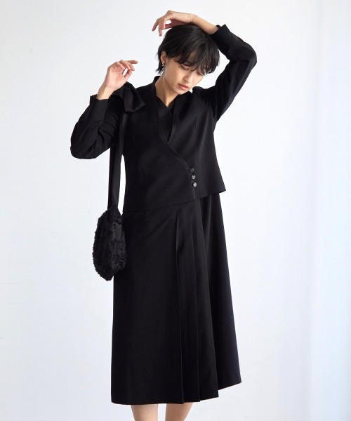 セレモニースーツ セットアップ 喪服・礼服｜Callarus｜防しわ｜北陸ジャガード｜重ね着｜アンサンブル風｜ワンピース｜フロントファスナーの画像