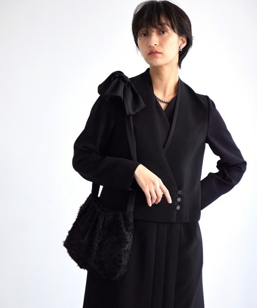 セレモニースーツ セットアップ 喪服・礼服｜Callarus｜防しわ｜北陸ジャガード｜重ね着｜アンサンブル風｜ワンピース｜フロントファスナーの画像